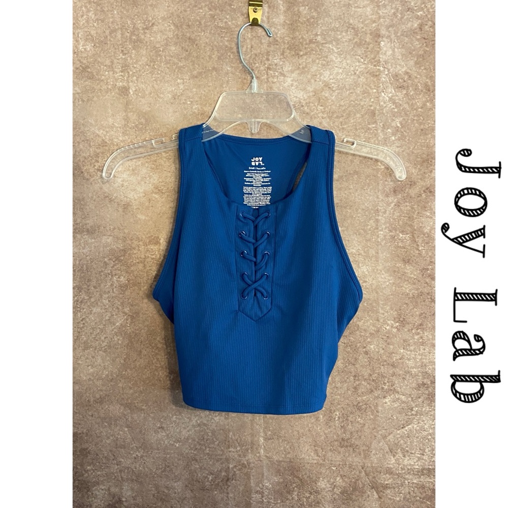 Joy Lab-Blue lace up cropped tank top with attached bra-Women’s size Small-EUC - Picture 2 of 4